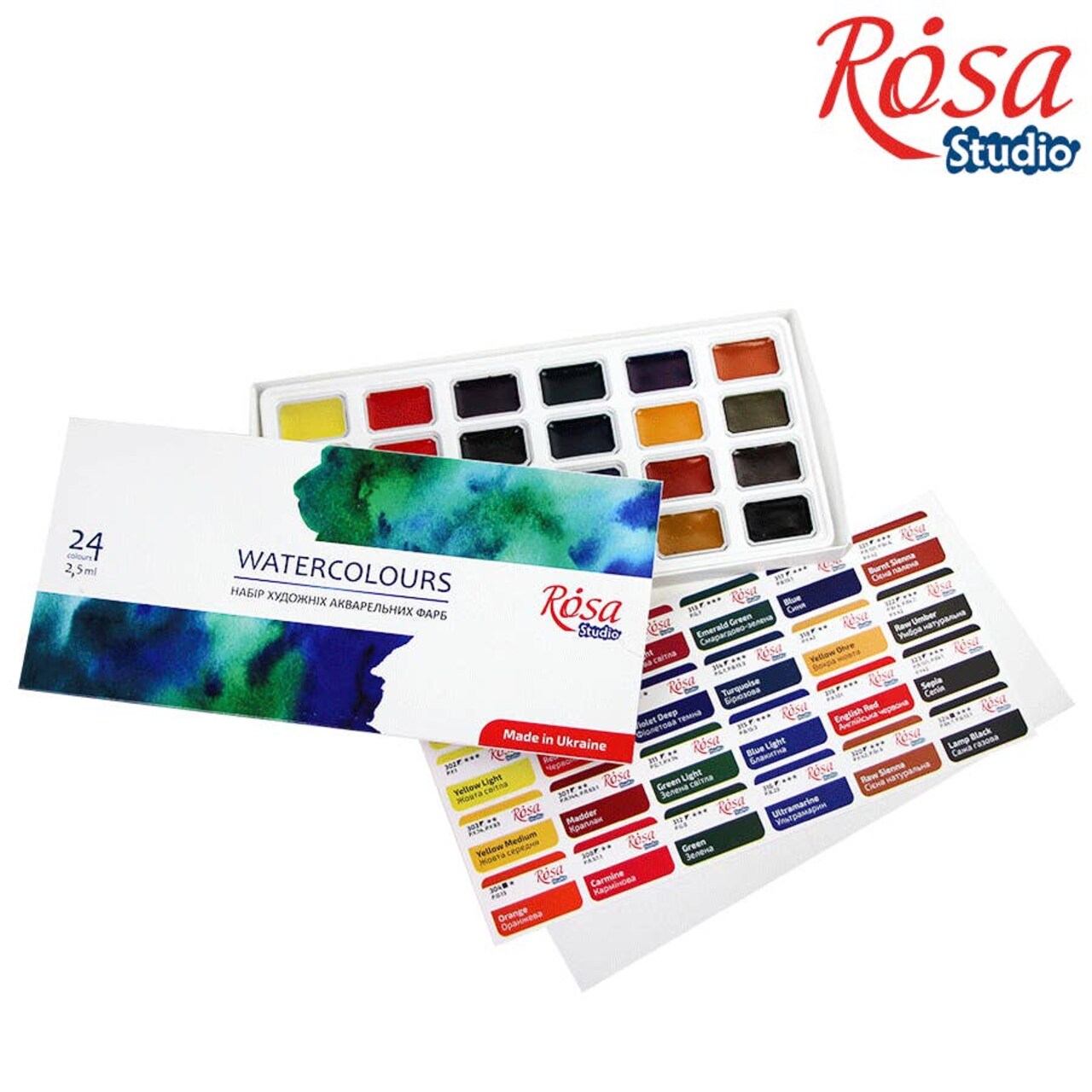 Set of watercolor paints, ROSA Studio, 24 colors, pans, cardboard